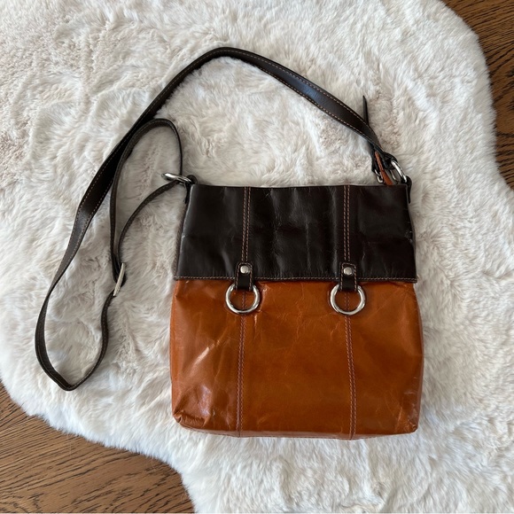 NINO BOSSI Brown and Cognac Leather Crossbody Bag - Picture 3 of 15